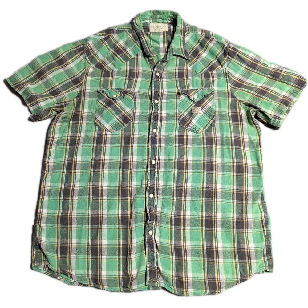 Denim & Supply Ralph Lauren Western Pearl‎ Snap Shirt Mens XXL Green Plaid